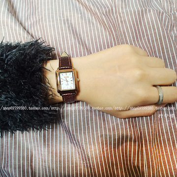 vintage包邮复古方形荔枝纹皮带手表可打孔