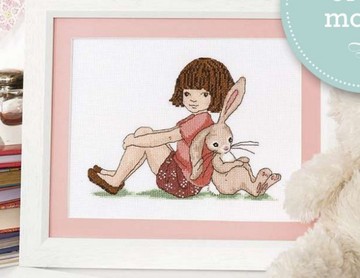 DMC十字绣套件 正品 客厅 卧室 精准印花 杂志-女孩与小兔背靠背