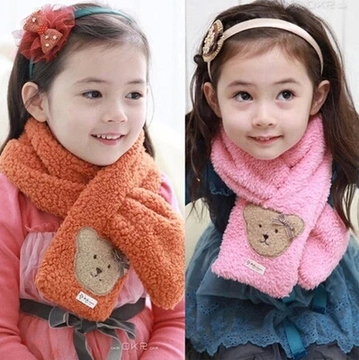 韩版新款儿童围巾男童女童可爱小熊保暖毛绒围巾 宝宝围巾围脖潮