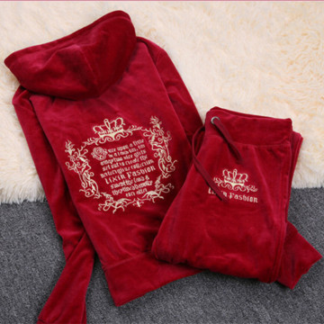 2015秋绣花天鹅绒运动套装女士休闲显瘦修身大码两件套外套包邮