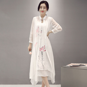 棉麻连衣裙2016夏品韩季新版女薄款复古显瘦亚麻套装长裙两件套裙