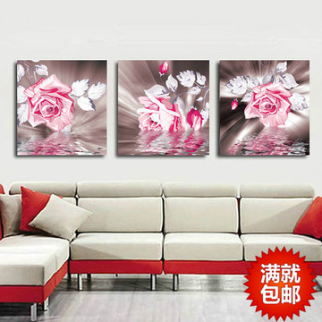 抽象无框画玫瑰花客厅沙发墙装饰画餐厅挂画三联画卧室床头画壁画