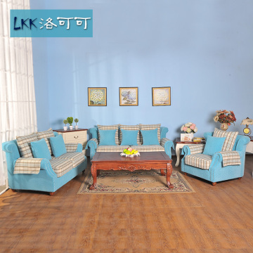 地中海布艺沙发 美式实木三人双人组合简约现代小户型沙发可拆洗
