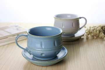 SB130-131景德镇陶瓷工艺品定制 纯手工地中海风 情侣咖啡杯