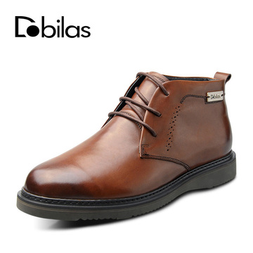 dbilas新冬款正品 英伦保暖鞋商务男士短款加绒头层牛皮休闲靴子