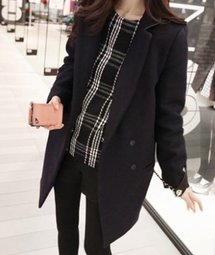 2015秋冬新款韩版大码女装显瘦韩版中长款毛呢薄外套
