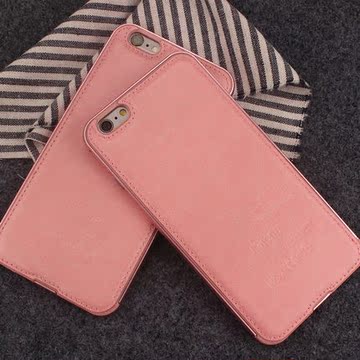 苹果6 iphone6plus 超薄防摔皮质手机壳樱花粉色金属手机套苹果6s
