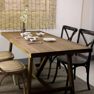 北欧复古实木办公桌中式榆木餐桌简约饭桌休闲咖啡桌电脑桌写字台
