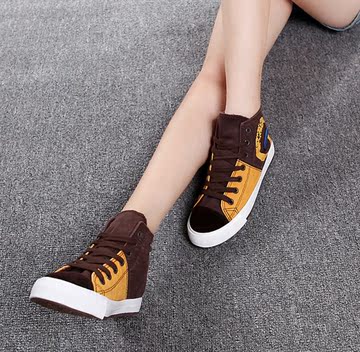 2014新款韩版帆布鞋女高帮防滑休闲系带鞋