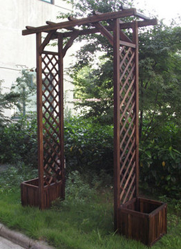 大型户外花园拱门花架 庭院网格植物爬藤架子 碳化防腐木葡萄架