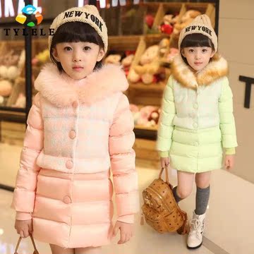 童装女童2015冬季新品 韩版时尚甜美萌格子拼接女童保暖棉衣外套