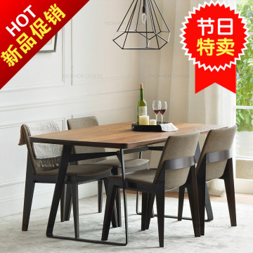 餐桌 美式实木餐桌椅组合6人饭桌复古铁艺办公桌餐桌家具