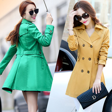 2015秋季新款韩版中长款女士双排扣风衣修身显瘦外套J4MJ+Y5GX
