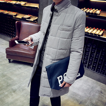 2015谢先森 加厚冬装男士精品保暖棉袄纯色中长款棉衣修身韩版