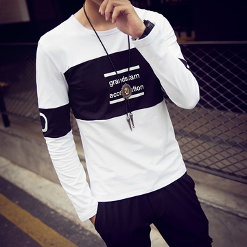 2015秋季韩版新款修身男士长袖T恤 休闲男式上衣服打底体恤衫男潮