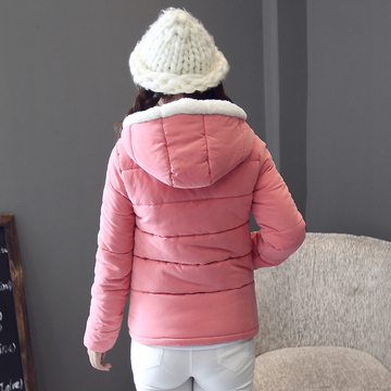 2015潮冬季加绒加厚保暖棉衣女中学生短款韩版羊羔毛连帽棉服外套