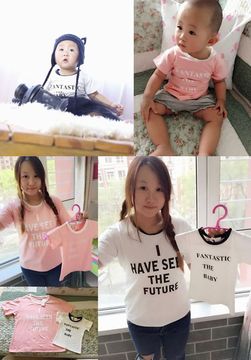 YCCAT原创2015新款夏装小童婴儿亲子装字母韩版T恤母子女装个性潮