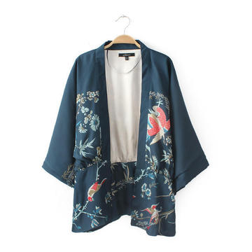 2015新款夏女装 复古印花 潮范宽松日式和服开衫空调/防晒短外套