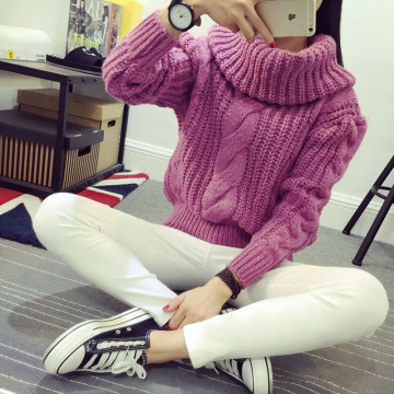 《模特同款同质量毛衣 》韩版短款百搭高领女 纯色大交八针织