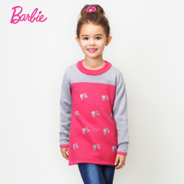 BarBie童装2015新款女童毛衣套头中大童针织衫儿童线衣中长款毛衫
