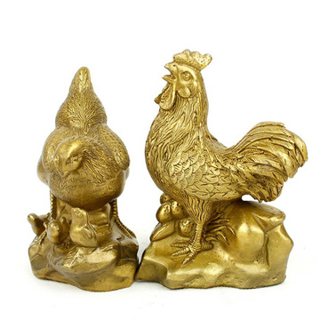 纯铜公鸡办公室摆件开光铜对鸡铜母鸡化桃花促夫妻和谐1对工艺品
