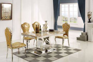 大理石餐桌 现代餐桌欧式长方形餐台 小户型简约不锈钢餐桌椅组合