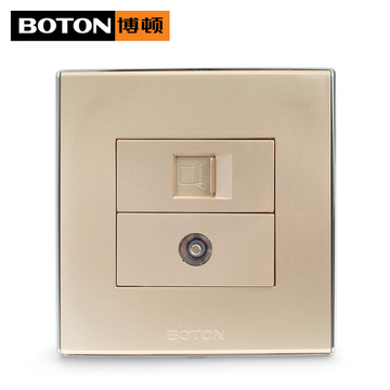 Boton/博顿正品开关插座面板2V86型香槟金电话加电视插座