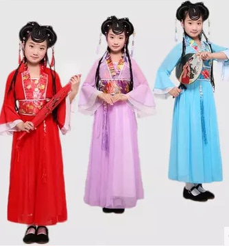 儿童唐装女童古装仙女装少女表演服儿童古代古筝汉服影楼写真服装