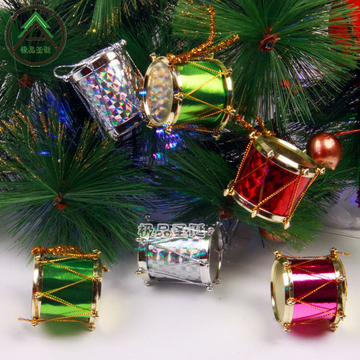 12只装圣诞节镭射纸小鼓圣诞树装饰挂件圣诞树小鼓2.5cm挂饰彩色