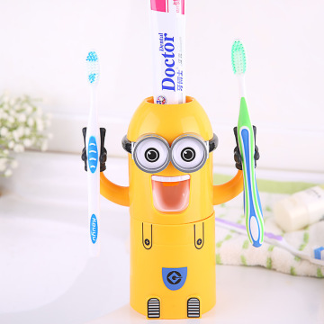卡通小黄人自动挤牙膏器套装 挤牙膏牙刷架卫浴洗漱漱口杯 顶三件