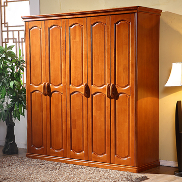 中式实木衣柜三四五六开门加顶大衣橱橡木质定制大容量组合储物柜