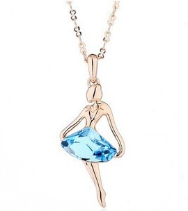 水晶元素梦幻蓝色舞者天使芭蕾舞女孩项链(金色)玻璃项链