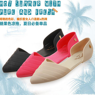 2015夏季新款尖头平底时尚舒适女凉鞋果冻鞋塑胶软底雨鞋沙滩凉鞋