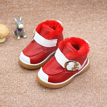 1-2-3岁宝宝棉鞋冬季学步鞋男女小童防滑软底加绒加厚婴儿皮鞋子