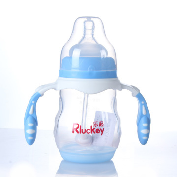 精品热销 弧形pp奶瓶 宽口径感温变色360度自动吸管奶瓶210ml