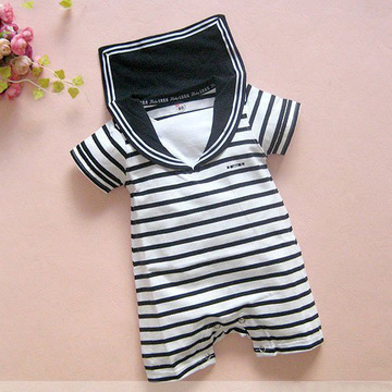 夏装新生婴儿服装韩国夏季男宝宝水手造型连体衣服6-13个月一周岁
