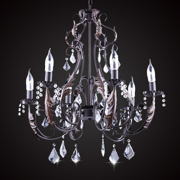 美式复古铁艺树叶水晶蜡烛吊灯现代创意客厅餐厅卧室酒店工程吊灯