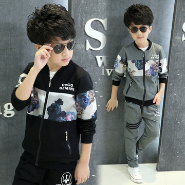 2016新款韩版男童套装秋装中大童运动装两件套字母印花卫衣休闲潮