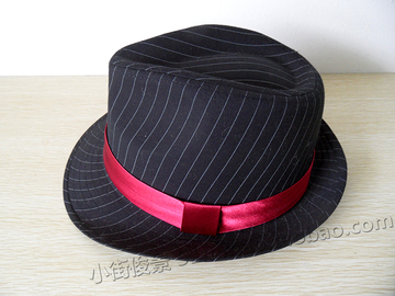 2015日本专柜新品 欧美风大头围西装布黑白条纹纯棉中性风礼帽
