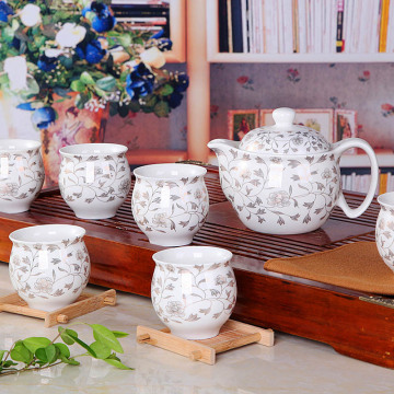 景德镇陶瓷 整套茶具套装 双层隔热茶杯茶壶功夫茶具套装特价包邮