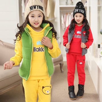 童装女童冬装套装2015新款秋冬韩版中大儿童加厚加绒卫衣三件套