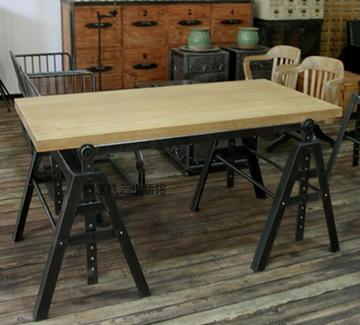 美式工业工作台复古铁艺书桌loft实木办公桌餐桌休闲会议桌桌子