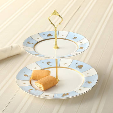 现代客厅欧式骨瓷水果盘时尚创意果盘陶瓷双层蛋糕架下午茶点心架