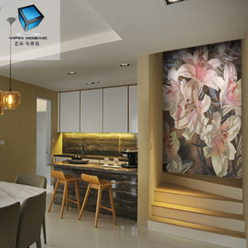 现代玻璃马赛克剪画背景墙瓷砖拼图 欧式花卉客厅玄关餐厅拼花