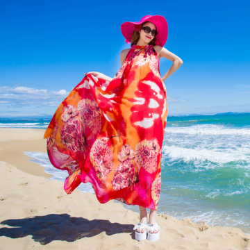 夏天印花雪纺显瘦吊带连衣裙波西米亚海边渡假沙滩裙长裙大码大摆