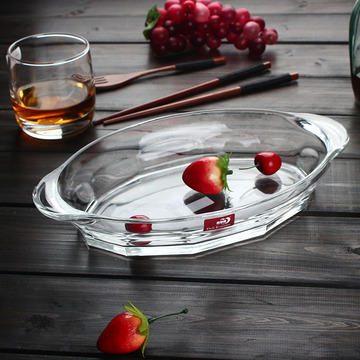 包邮青苹果家用钢化玻璃盘子菜盘创意鱼盘创意餐具微波炉鲍鱼盘