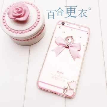 六零酱゛韩国定制粉色镭射蝴蝶结iPhone5/6s plus硅胶手机壳