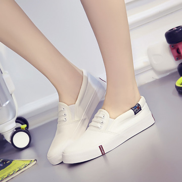 夏季新品浅口一脚蹬帆布鞋女韩版平跟纯色休闲小白鞋平底布鞋板鞋
