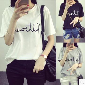 韩国新款夏女短袖T恤大码宽松字母印花学生夏装半袖上衣显瘦女装