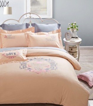欧美式全棉刺绣韩版床上用品纯棉床单被套纯色素色婚庆绣花四件套